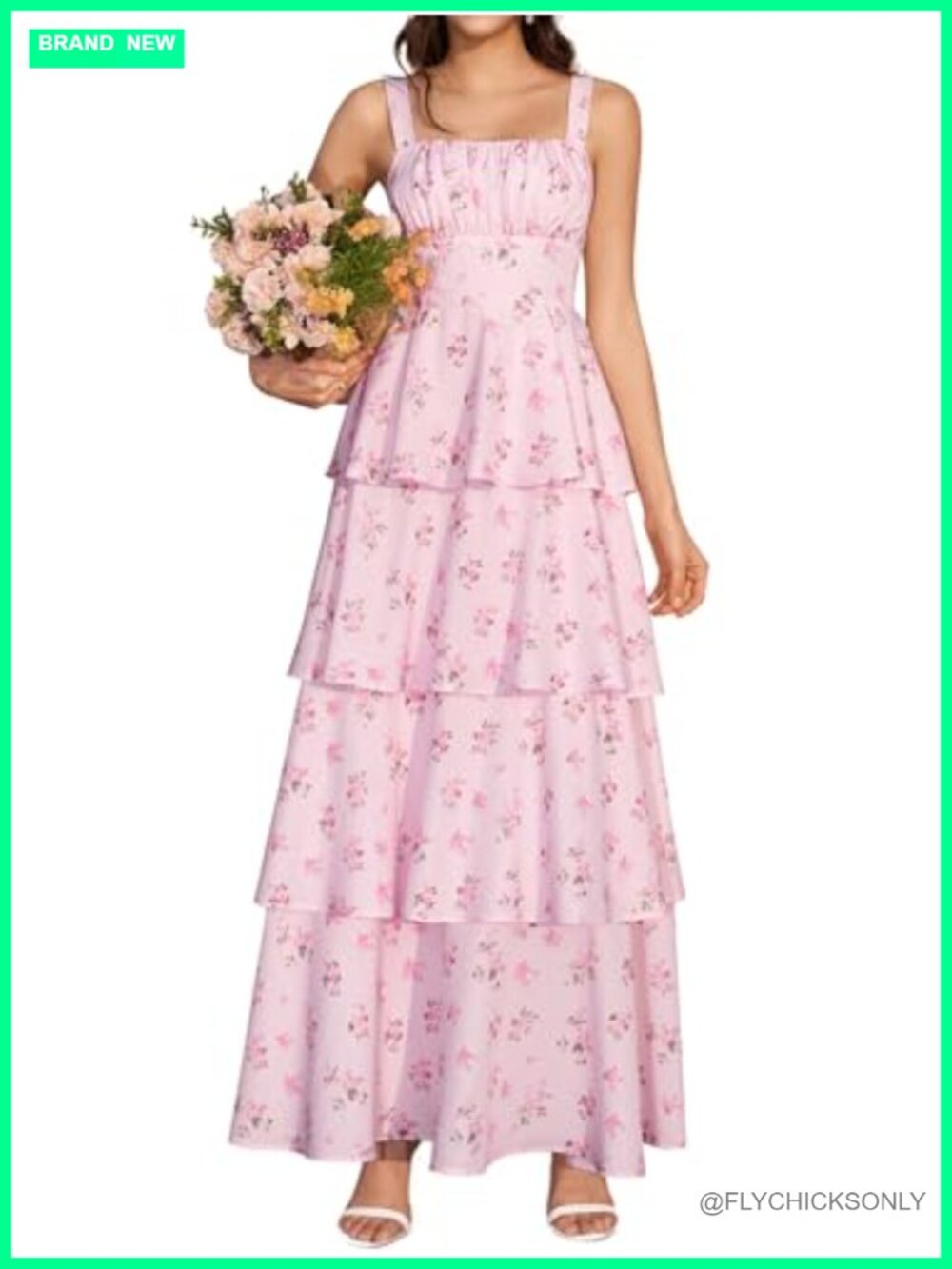 Floral Maxi Dress Tiered Ruffle Square Neck Smocked A-Line Sundress
